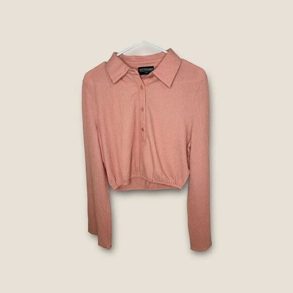 Kittenish Peach Pink Waffle Knit Top Flare Sleeve Small - Picture 1 of 4